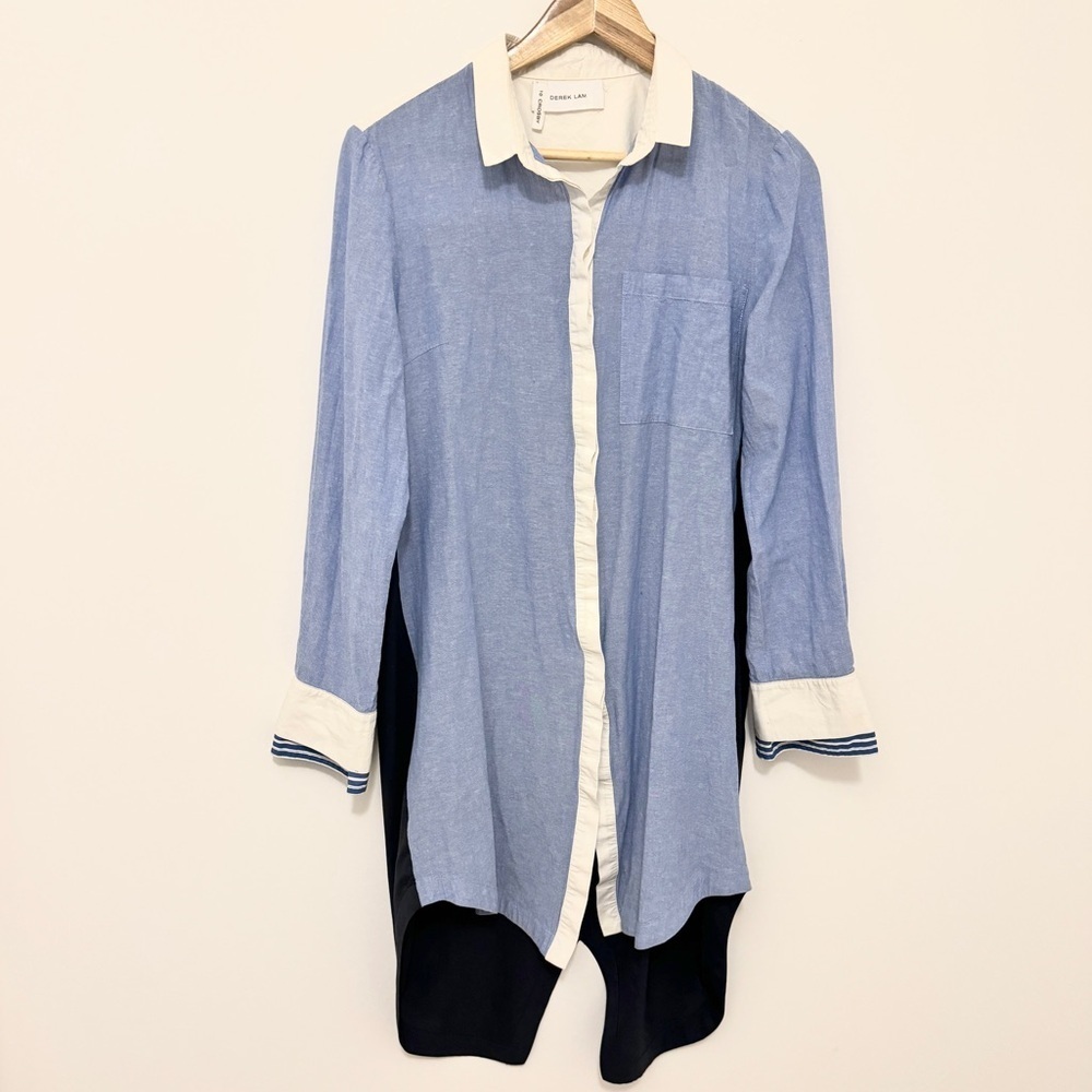Derek Lam Button Down Shirt Dress Tunic Blue Size 10 / Medium 10 Crosby Hi-Low